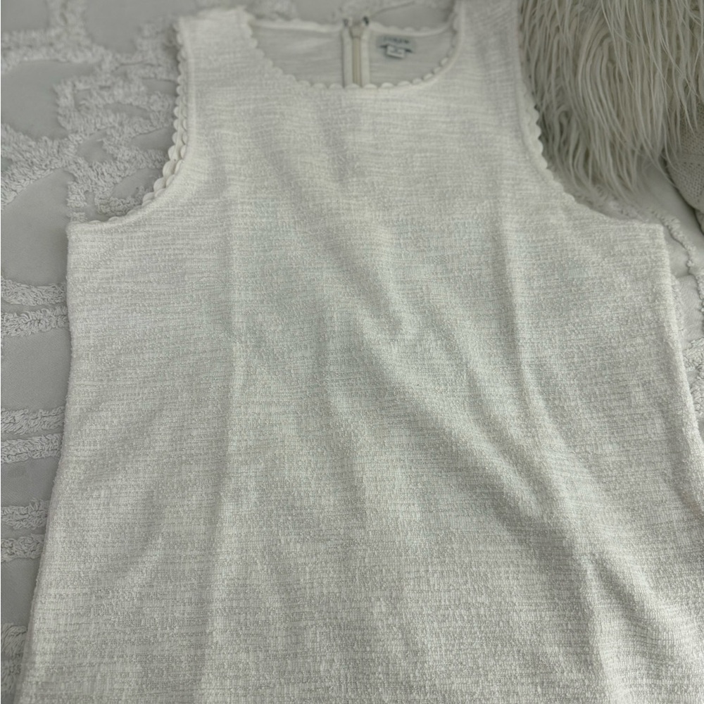 J. Crew White Textured Tank with Scalloped Trim